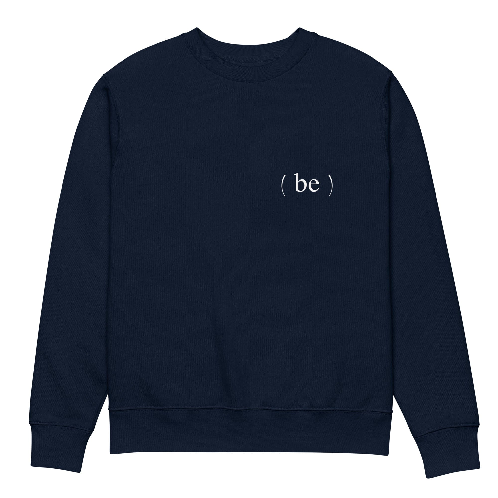 Sudadera azul navy minimalista con pequeño logo ( be ) en el pecho.